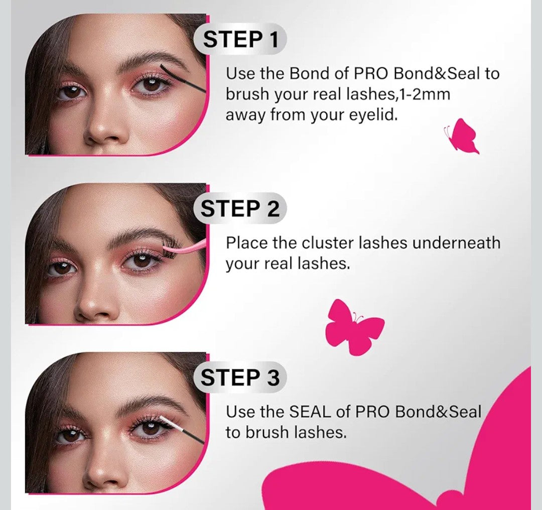 Lash Bond and Seal Cluster Lash Glue & Seal Waterproof Cluster Lash Glue for DIY Eyelash Extensions Waterproof Strong Hold (10ml, Black Bond & Clear Seal)