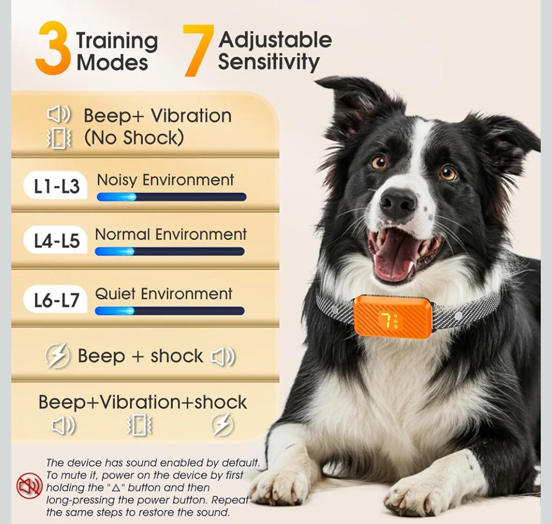 Dog Bark Collar for Large Medium Small Dogs, Effective No-Bark Collar, Smart Barking Collar, Rechargeable Bark Collar with 7-Level Sensitivity, 3 Beep & Vibration Modes, Waterproof, Orange