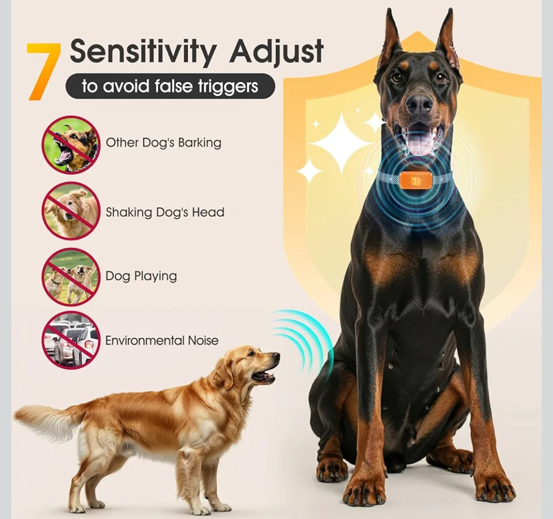 Dog Bark Collar for Large Medium Small Dogs, Effective No-Bark Collar, Smart Barking Collar, Rechargeable Bark Collar with 7-Level Sensitivity, 3 Beep & Vibration Modes, Waterproof, Orange