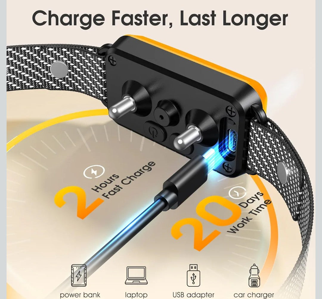 Dog Bark Collar for Large Medium Small Dogs, Effective No-Bark Collar, Smart Barking Collar, Rechargeable Bark Collar with 7-Level Sensitivity, 3 Beep & Vibration Modes, Waterproof, Orange