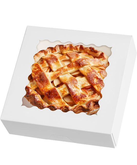 10"x10"x2.5" Pie Boxes with Window, 25 Pack Auto Pop-up Chocolate Covered Strawberry Boxes White Bakery Boxes for Cookies, Treats, Pastry, Breakable Heart, Donuts, Muffins