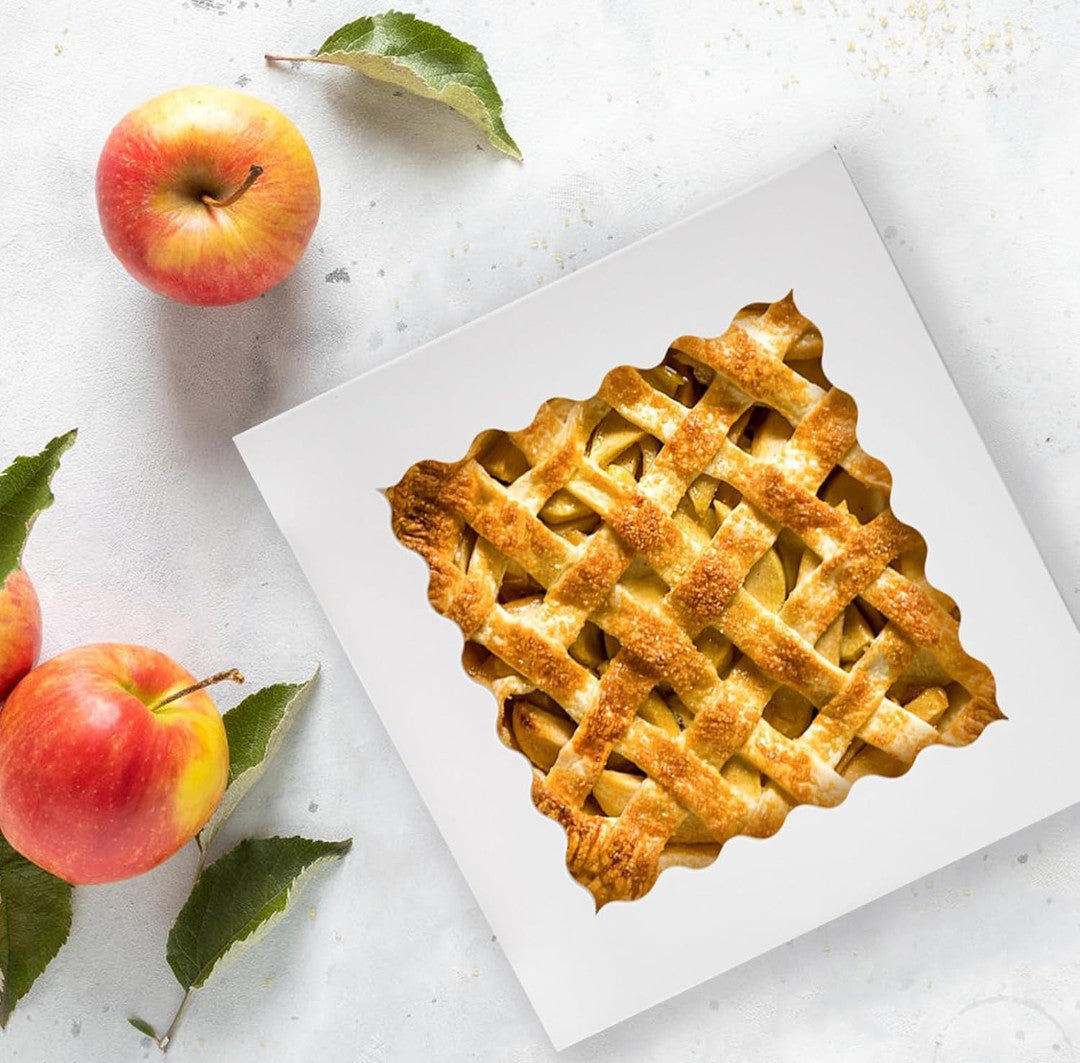 10"x10"x2.5" Pie Boxes with Window, 25 Pack Auto Pop-up Chocolate Covered Strawberry Boxes White Bakery Boxes for Cookies, Treats, Pastry, Breakable Heart, Donuts, Muffins