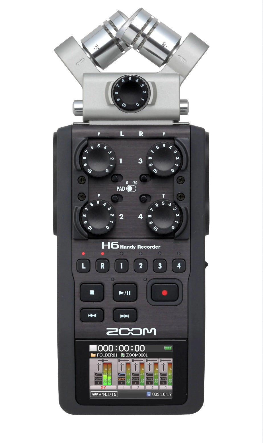 Zoom H6 All Black 6-Track Portable Recorder, Stereo Microphones, 4 XLR/TRS Inputs, Records to SD Card