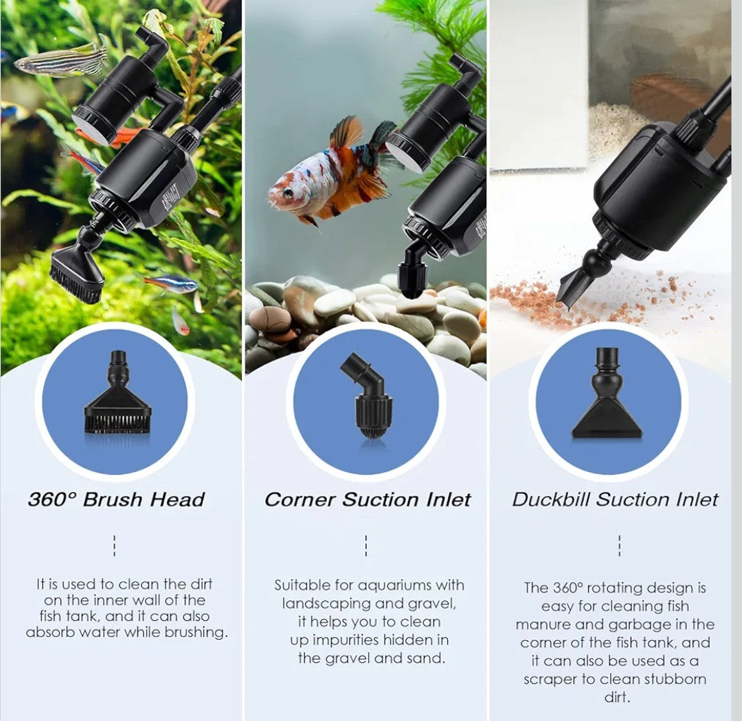 AQQA Electric Aquarium Gravel Cleaner, 6 in 1 Automatic Fish Tank Cleaning Tools Gravel Vacuum for Aquarium, Suitable for Change Water Wash Sand Water Filter and Water Circulation (320GPH, 20W)