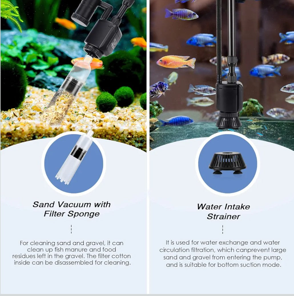 AQQA Electric Aquarium Gravel Cleaner, 6 in 1 Automatic Fish Tank Cleaning Tools Gravel Vacuum for Aquarium, Suitable for Change Water Wash Sand Water Filter and Water Circulation (320GPH, 20W)