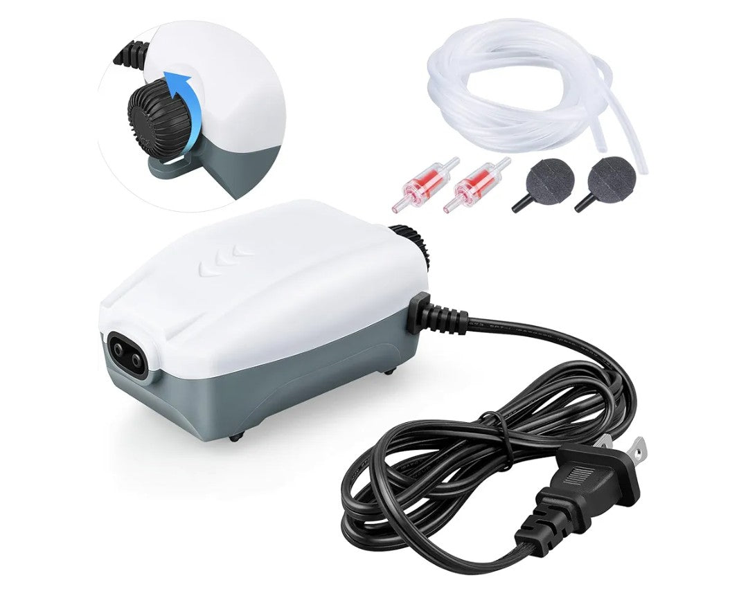 HITOP Dual Outlet Aquarium Electric Air Pump, Whisper Adjustable Fish Tank Aerator, Quiet Oxygen Pump with Accessories for 20 to 100 Gallon