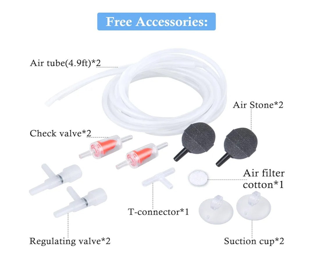 HITOP Dual Outlet Aquarium Electric Air Pump, Whisper Adjustable Fish Tank Aerator, Quiet Oxygen Pump with Accessories for 20 to 100 Gallon