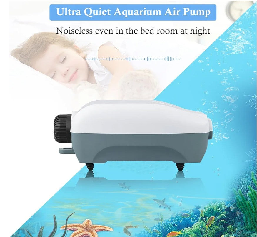 HITOP Dual Outlet Aquarium Electric Air Pump, Whisper Adjustable Fish Tank Aerator, Quiet Oxygen Pump with Accessories for 20 to 100 Gallon
