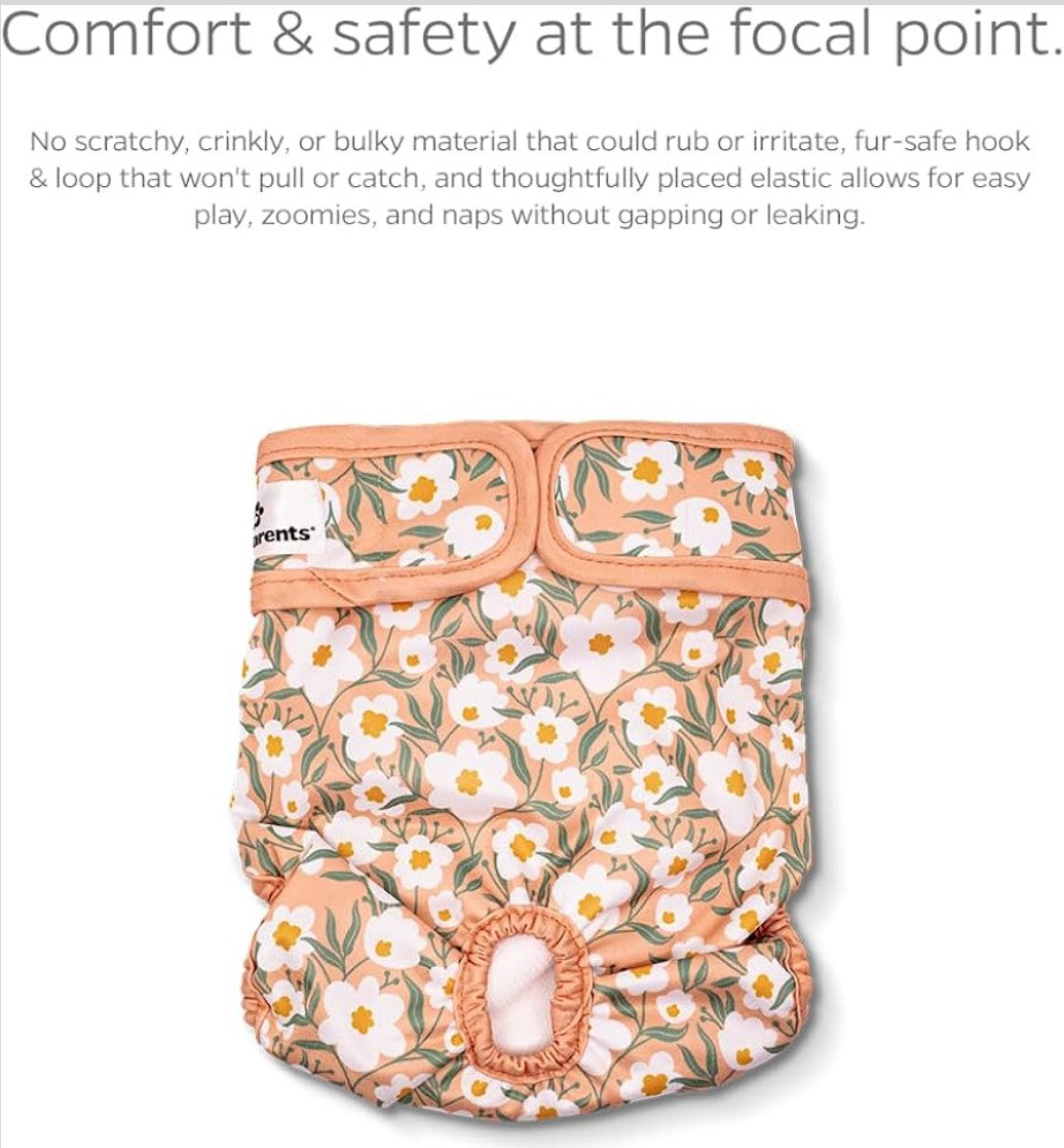 Pet Parents® Washable Dog Diapers (3pack) + Extendrs® of Durable Doggie Diapers, Premium Dog Diapers Female (Small, Daisy)