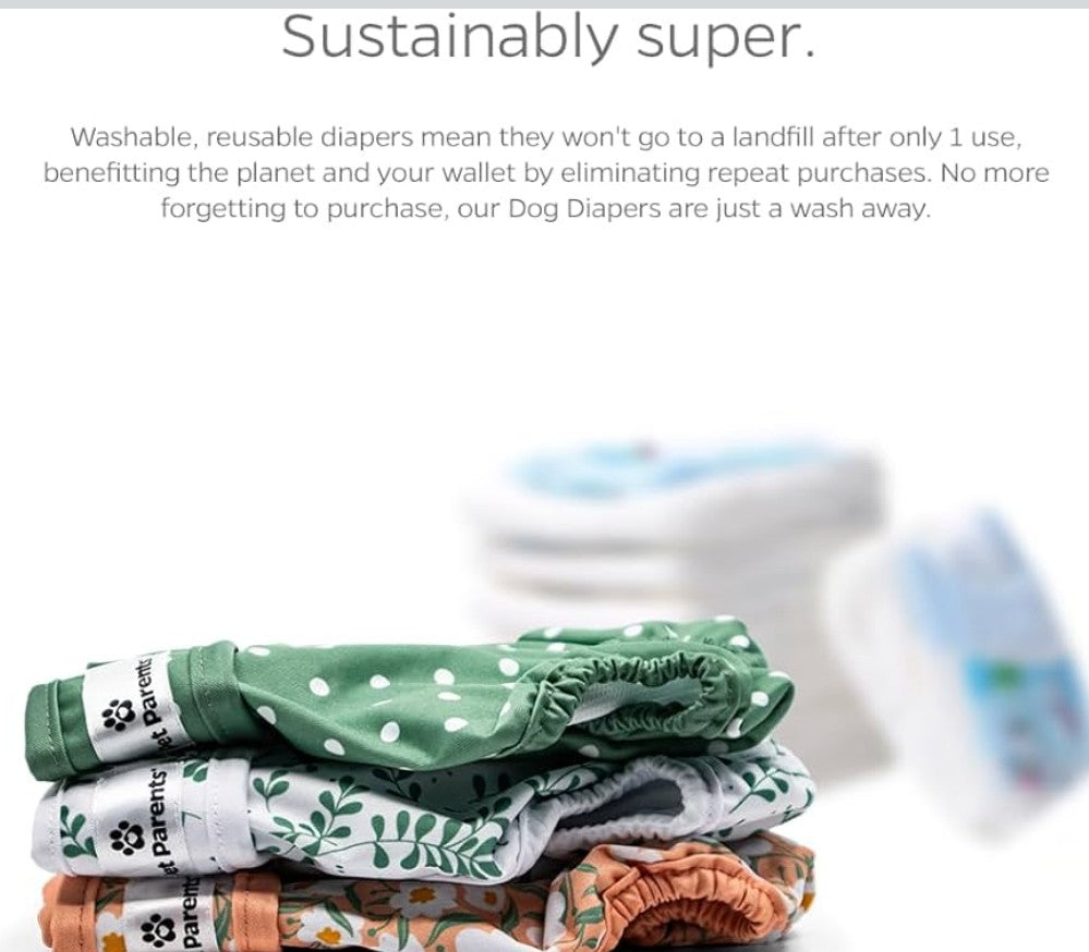 Pet Parents® Washable Dog Diapers (3pack) + Extendrs® of Durable Doggie Diapers, Premium Dog Diapers Female (Small, Daisy)