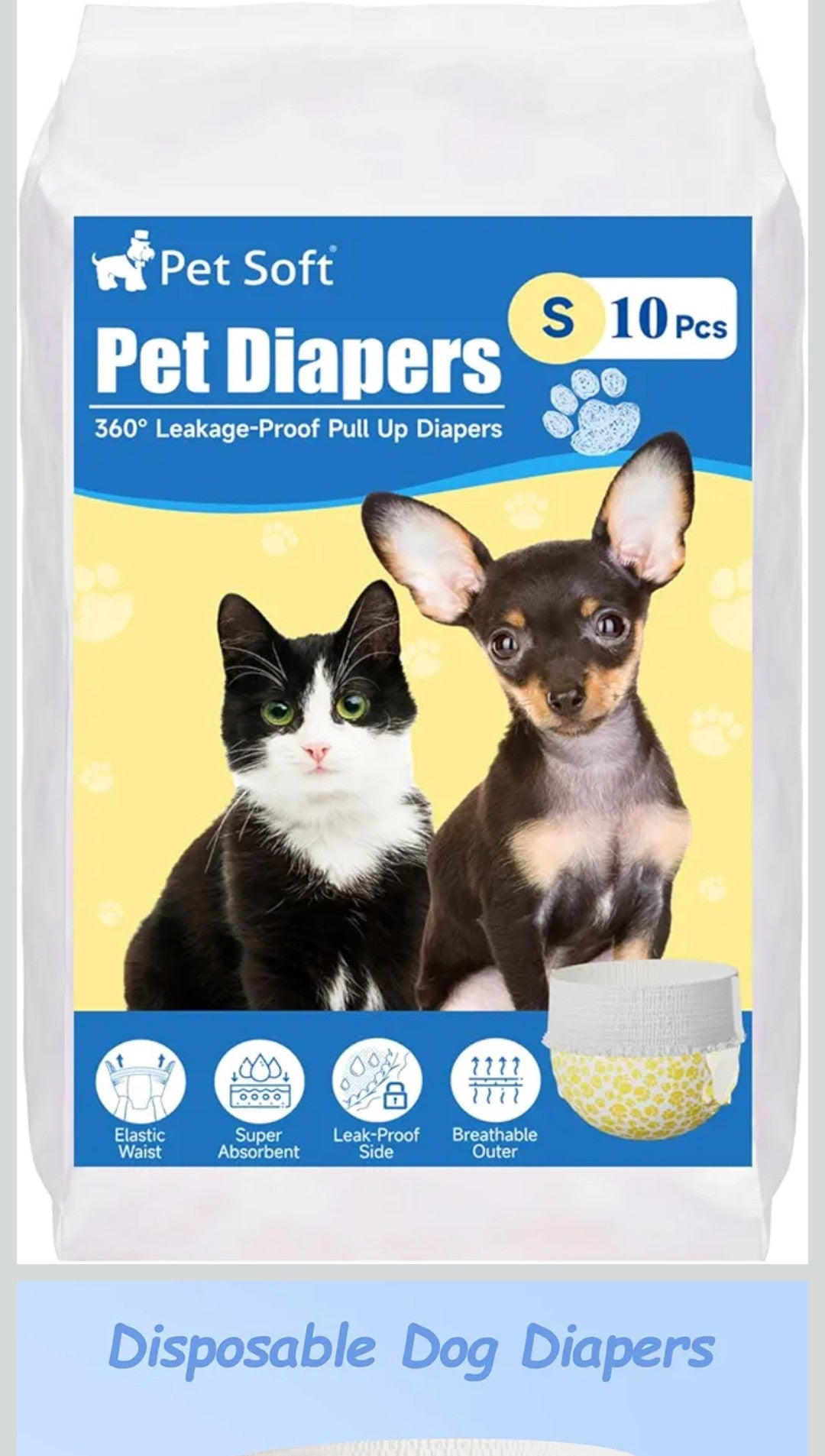 Pet Soft Female Dog Diapers - Disposable Doggy Diapers, Ultra Absorbent Leak-Proof Cat & Puppy Diapers for Dog in Heat or Incontinence 10pcs Small