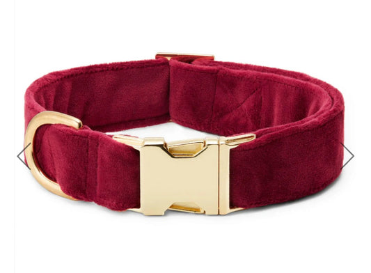 Burgundy Velvet Dog Collar Small