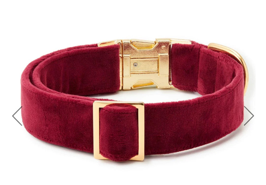 Burgundy Velvet Dog Collar Small