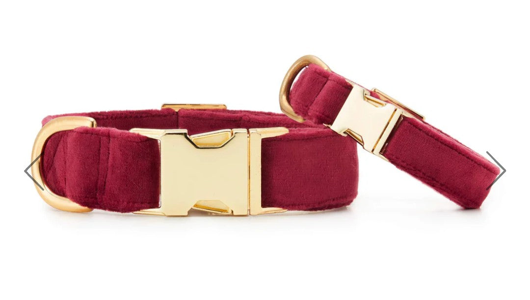 Burgundy Velvet Dog Collar Small