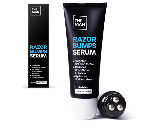 The Man Razor Bumps Serum - Ingrown Hair Treatment for Men - Razor Bump Treatment for Men - Face & Body After Shave & Razor Burn Treatment - Metal Roll On Soothes Skin & Calms Irritation (3.5fl.oz)