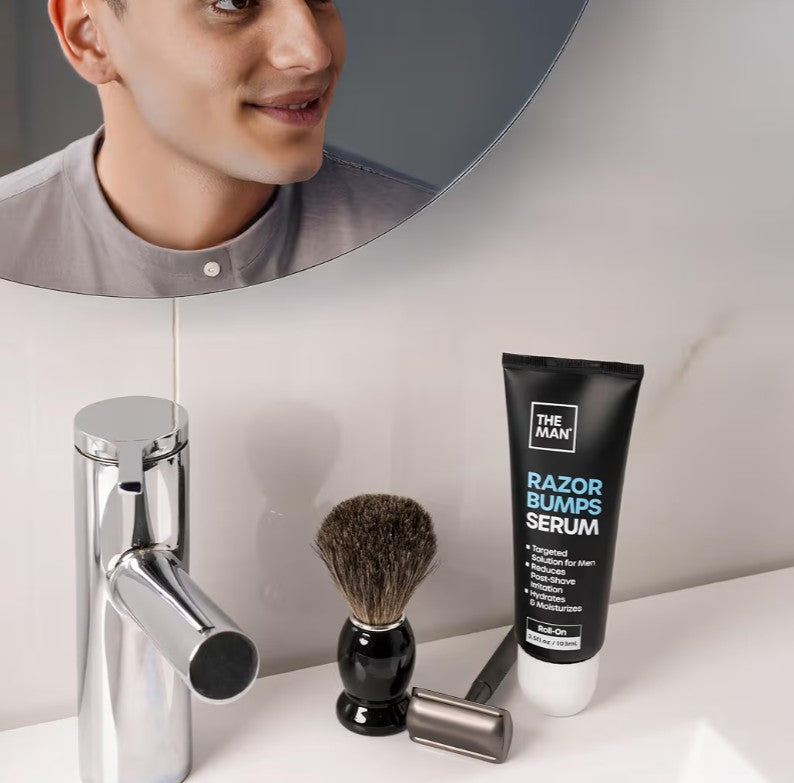 The Man Razor Bumps Serum - Ingrown Hair Treatment for Men - Razor Bump Treatment for Men - Face & Body After Shave & Razor Burn Treatment - Metal Roll On Soothes Skin & Calms Irritation (3.5fl.oz)