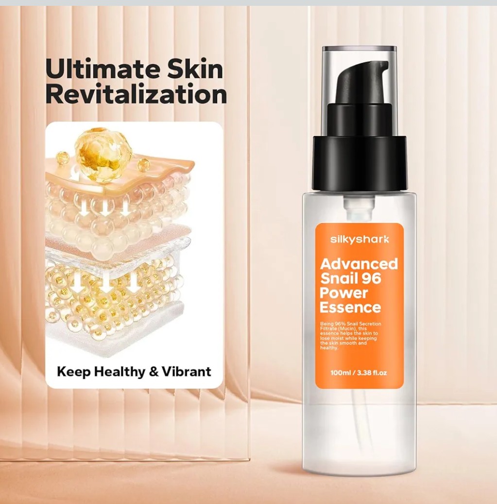 SilkyShark 96% Snail Mucin Serum (3.38 Fl Oz), Snail Secretion Filtrate Power Essence, Facial Skin Care Products with Snail Mucin, Hydrated and Youthful Skin