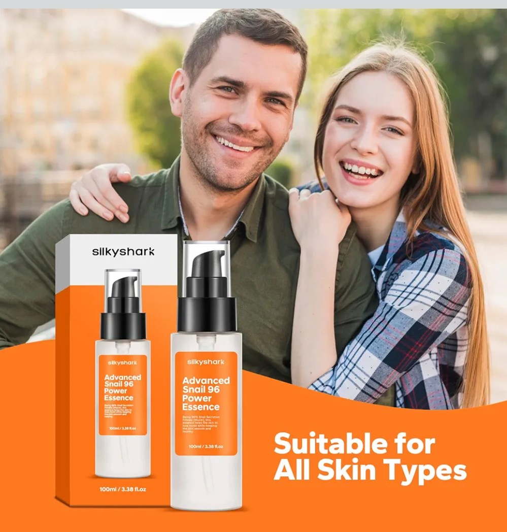 SilkyShark 96% Snail Mucin Serum (3.38 Fl Oz), Snail Secretion Filtrate Power Essence, Facial Skin Care Products with Snail Mucin, Hydrated and Youthful Skin