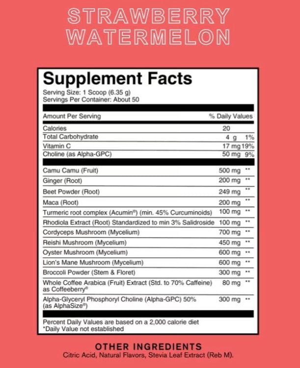 Silver Star Nutrition, Roots Focus Nootropic Brain Supplement - Strawberry Watermelon, Blend of Lion's Mane, Cordyceps, & Reishi Functional Mushrooms + Extended-Release Caffeine, 50 Servings