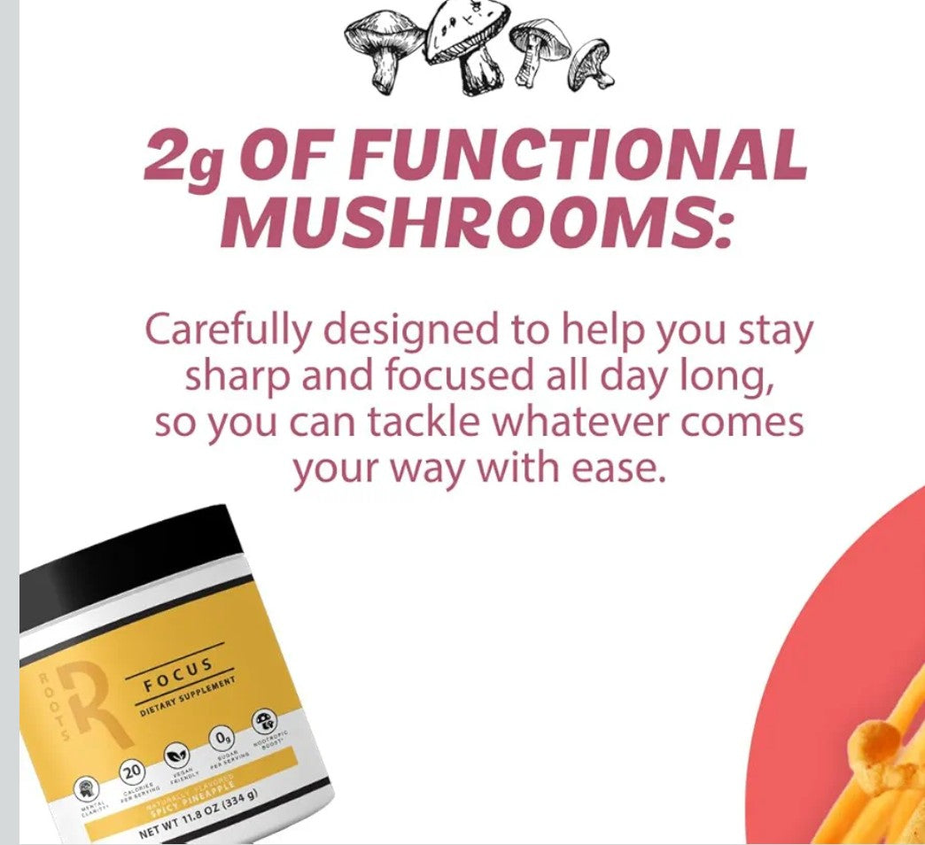 Silver Star Nutrition, Roots Focus Nootropic Brain Supplement - Strawberry Watermelon, Blend of Lion's Mane, Cordyceps, & Reishi Functional Mushrooms + Extended-Release Caffeine, 50 Servings