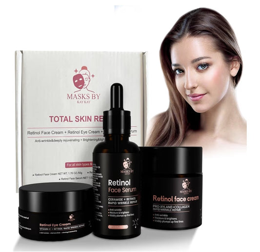 Retinol 3-Piece Set: Face Cream, Moisturizer, and Firming Serum for Women - Skin Care Exfoliant
