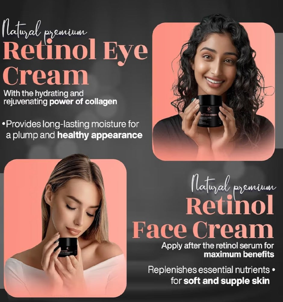 Retinol 3-Piece Set: Face Cream, Moisturizer, and Firming Serum for Women - Skin Care Exfoliant