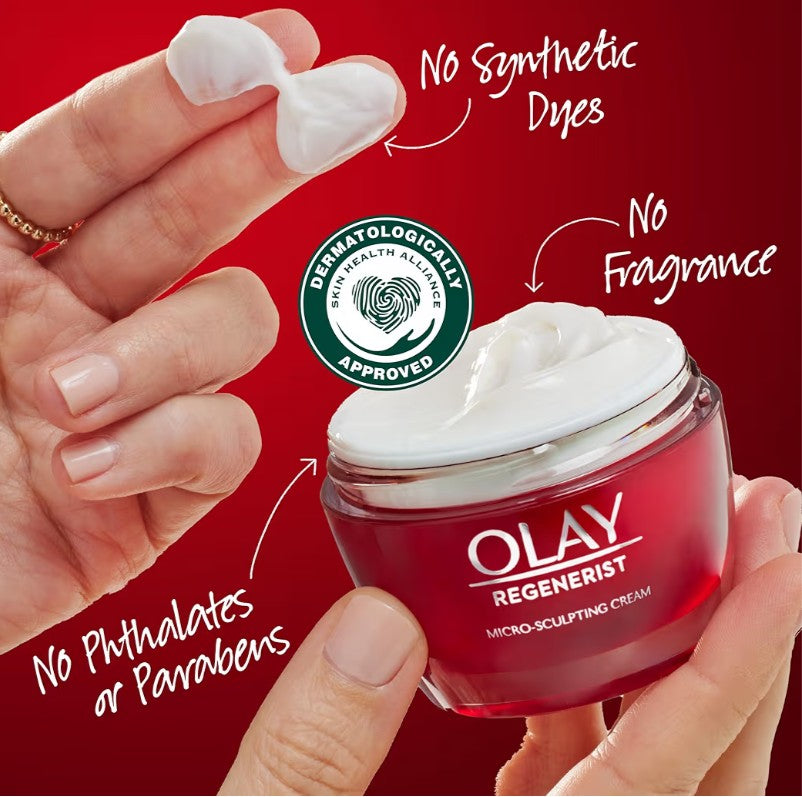 Olay Face Moisturizer, Regenerist Micro-Sculpting Cream for Women, Fragrance-Free - Hydrating, Anti-Aging, Anti-Wrinkle, Firming Skin Care - Hyaluronic Acid, Niacinamide, Amino Peptides, 1.7 Oz