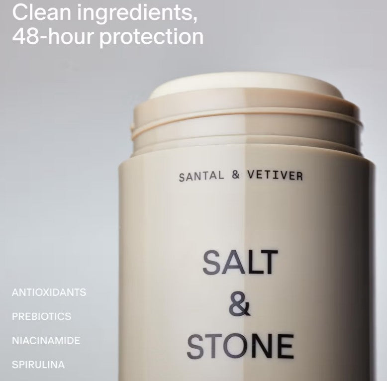 SALT & STONE Aluminum Free Deodorant | Extra Strength 48 Hour Protection for Women & Men | Made with Seaweed Extracts, Shea Butter & Prebiotics (Santal & Vetiver)