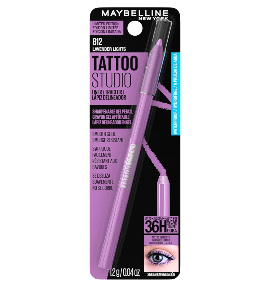 MAYBELLINE Tattoo Studio Sharpenable Eyeliner Pencil, 36 Hour Wear, Waterproof, Lavender Lights, 1 Count