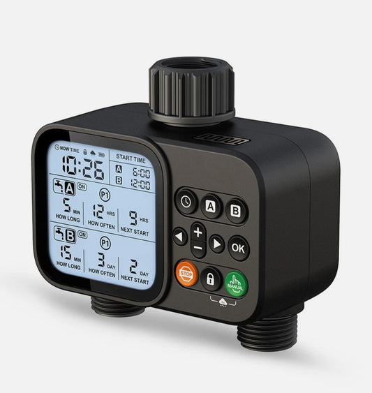 Smart Dual Outlet Water Timer for Automatic and Manual Irrigation Control