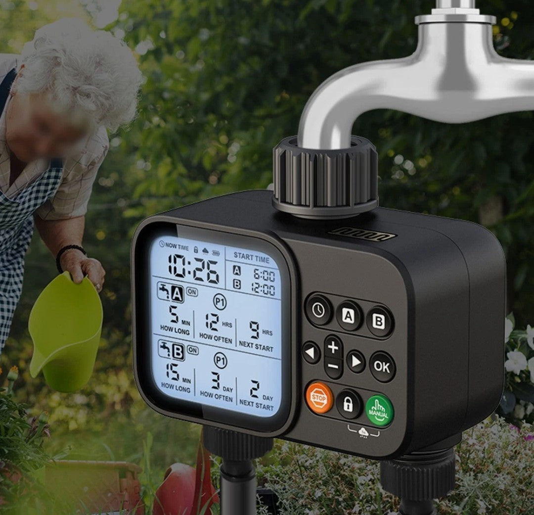 Smart Dual Outlet Water Timer for Automatic and Manual Irrigation Control