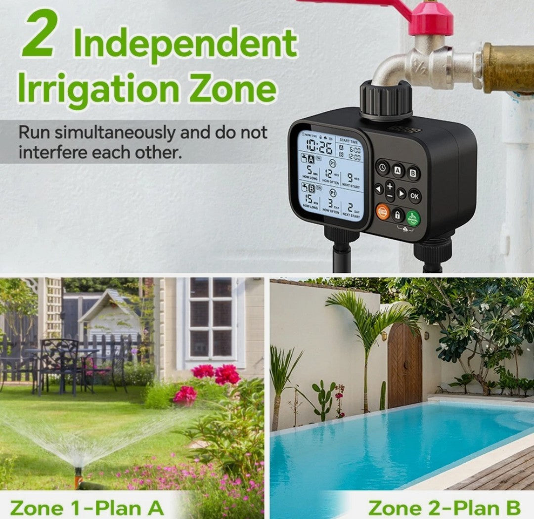 Smart Dual Outlet Water Timer for Automatic and Manual Irrigation Control