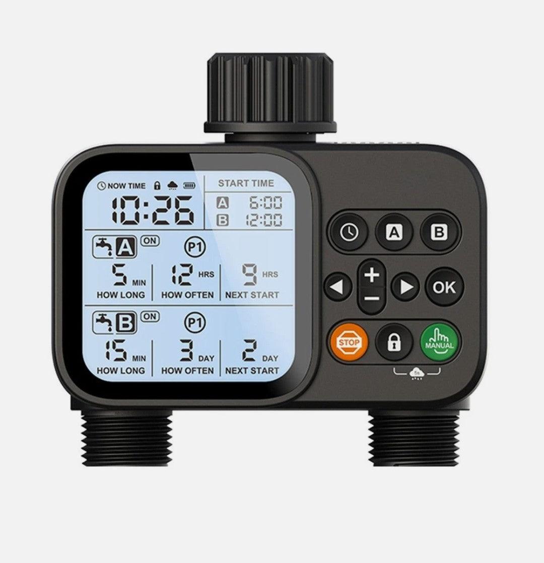 Smart Dual Outlet Water Timer for Automatic and Manual Irrigation Control