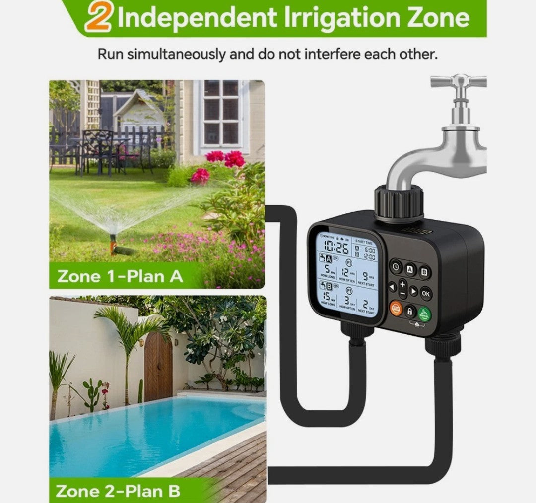 Smart Dual Outlet Water Timer for Automatic and Manual Irrigation Control