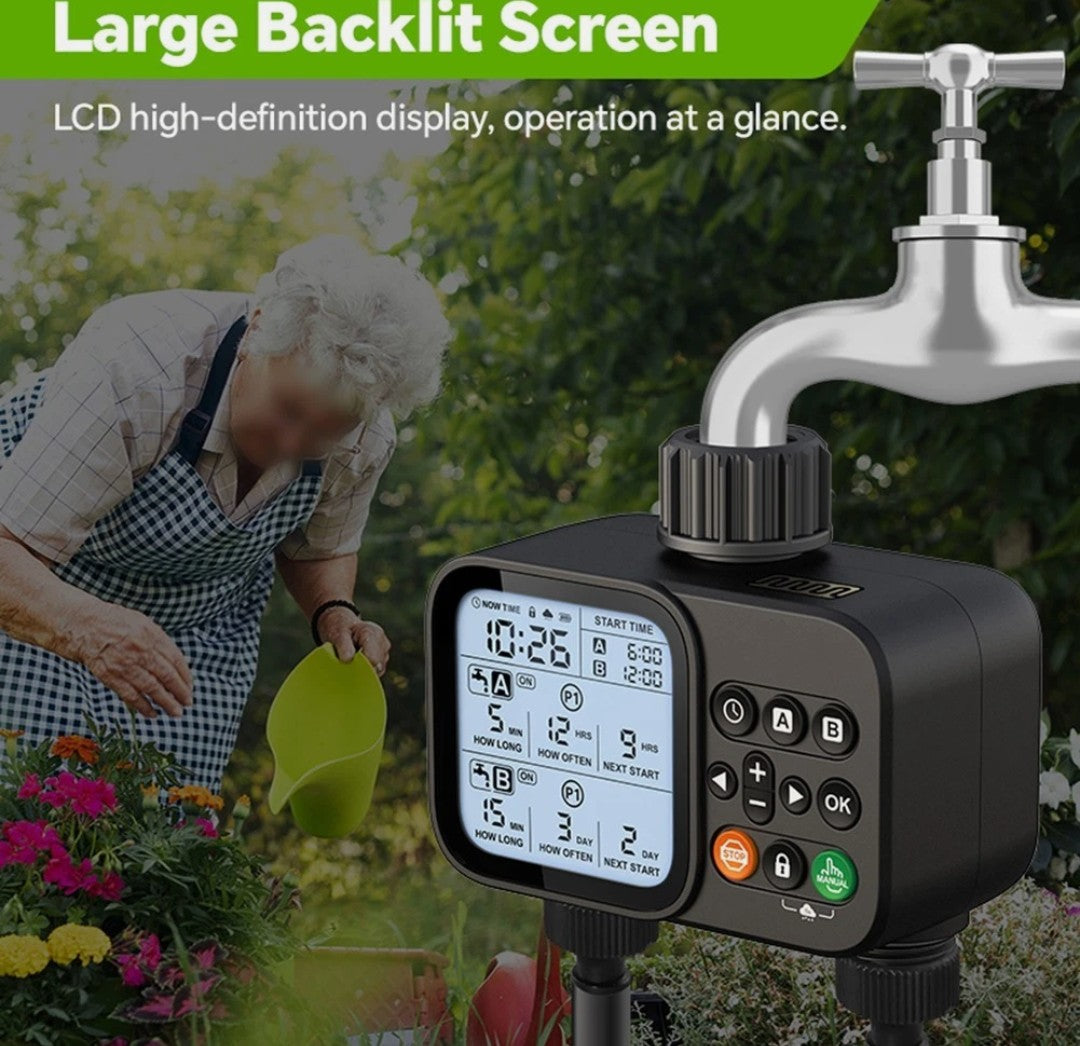 Smart Dual Outlet Water Timer for Automatic and Manual Irrigation Control