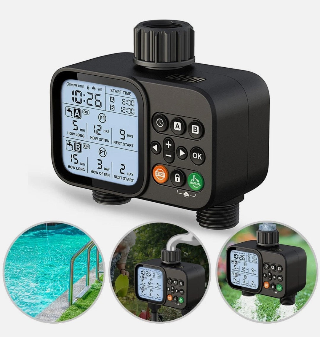 Smart Dual Outlet Water Timer for Automatic and Manual Irrigation Control