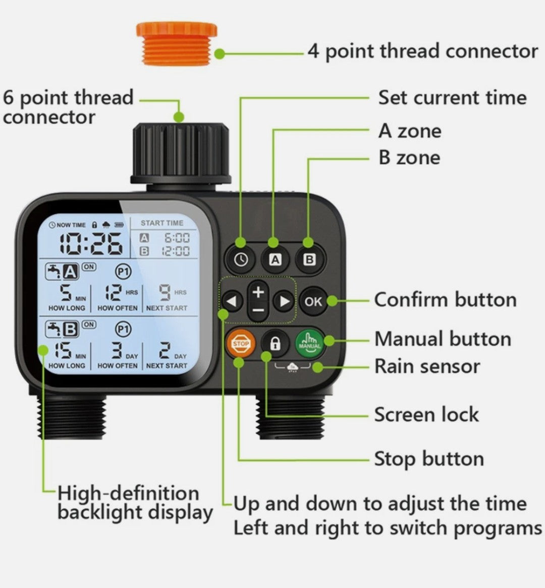 Smart Dual Outlet Water Timer for Automatic and Manual Irrigation Control