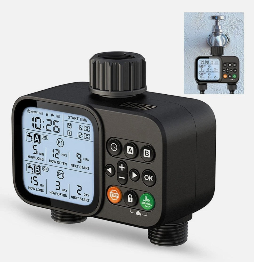 Smart Dual Outlet Water Timer for Automatic and Manual Irrigation Control