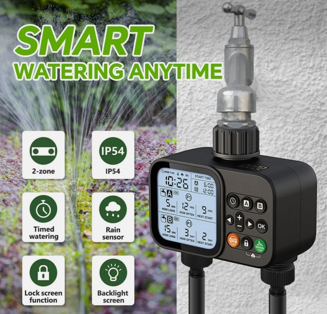 Smart Dual Outlet Water Timer for Automatic and Manual Irrigation Control