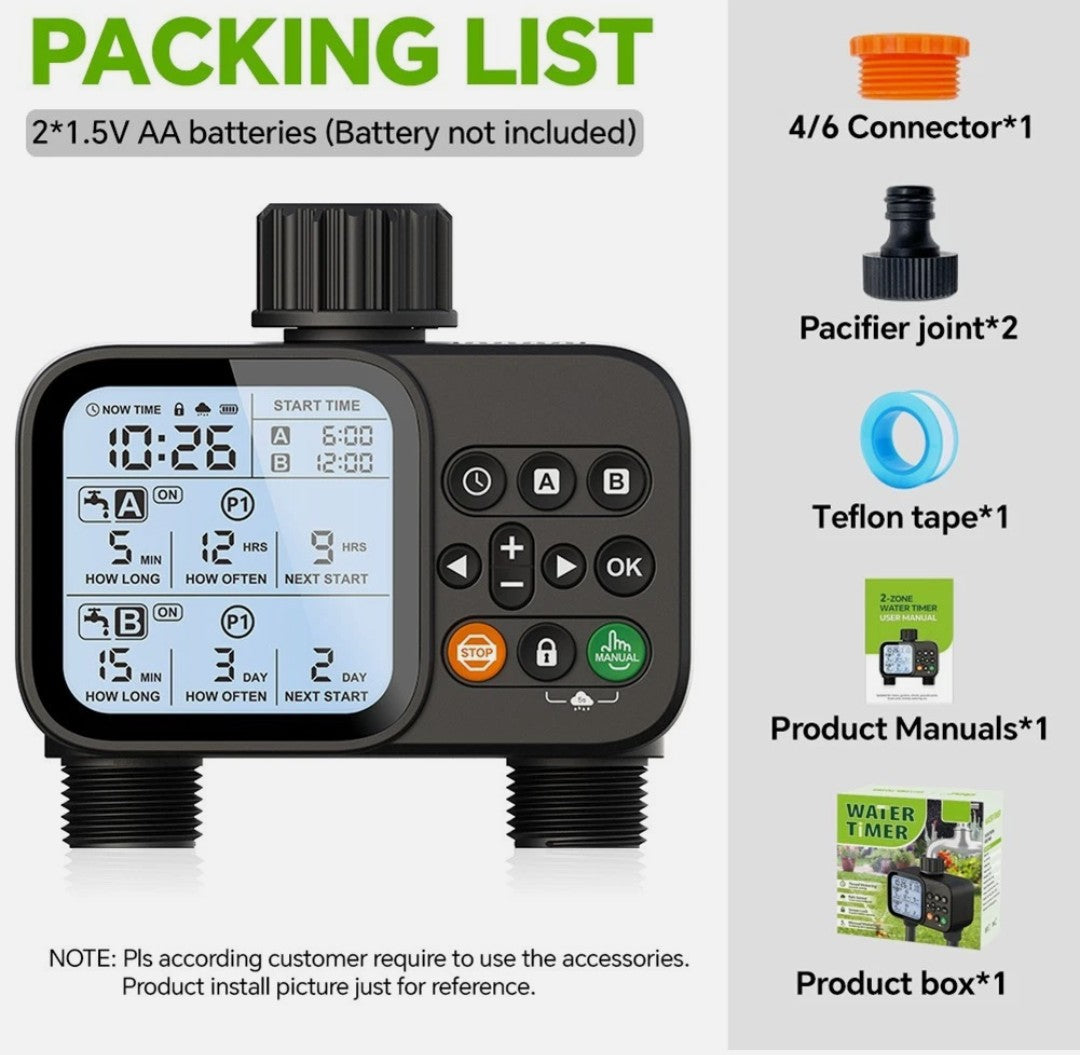 Smart Dual Outlet Water Timer for Automatic and Manual Irrigation Control