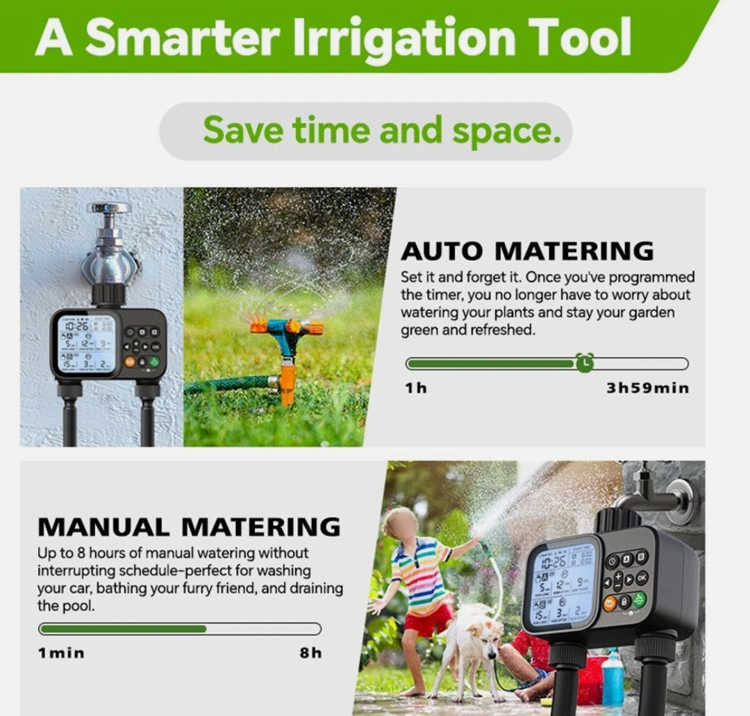 Smart Dual Outlet Water Timer for Automatic and Manual Irrigation Control