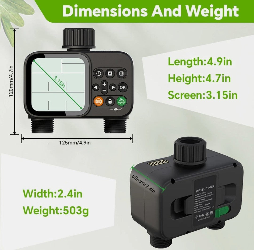 Smart Dual Outlet Water Timer for Automatic and Manual Irrigation Control