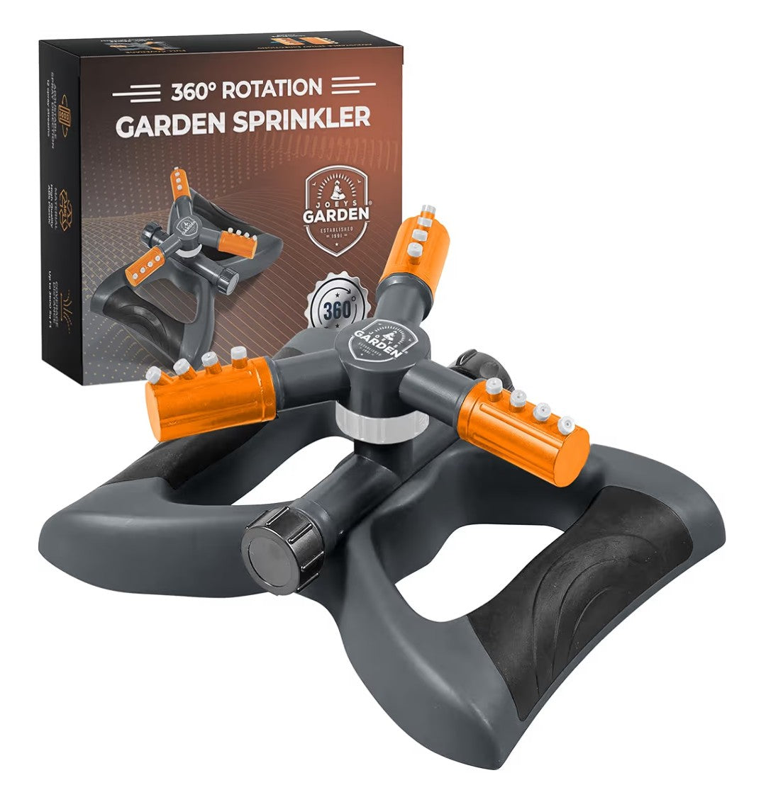 Joeys Sprinkler for Yard, Rotating Garden Sprinkler for Large Area Coverage, Lawn and Yard Sprinklers (Orange)