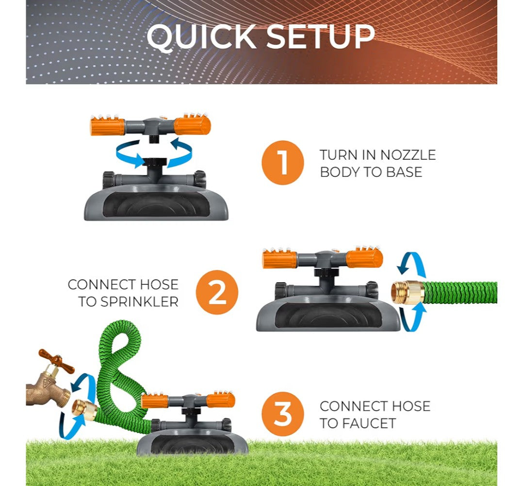 Joeys Sprinkler for Yard, Rotating Garden Sprinkler for Large Area Coverage, Lawn and Yard Sprinklers (Orange)