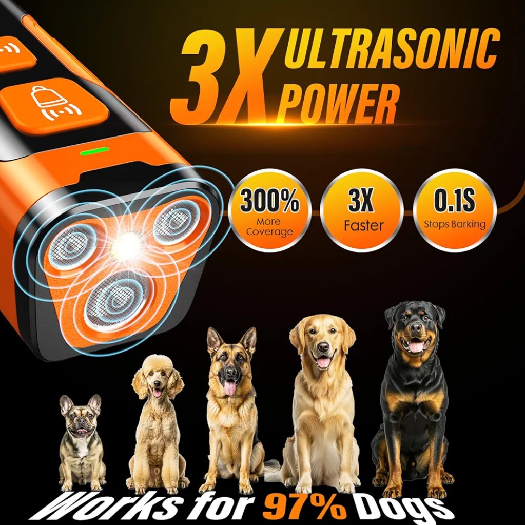 Dog Bark Deterrent Device, 3X Ultrasonic Anti Barking, 6 Training Modes 23 FT Range Barks No More Indoors Outdoors Behavior Correct Safe & Humane Rechargeable Compact Bark Control for Dogs