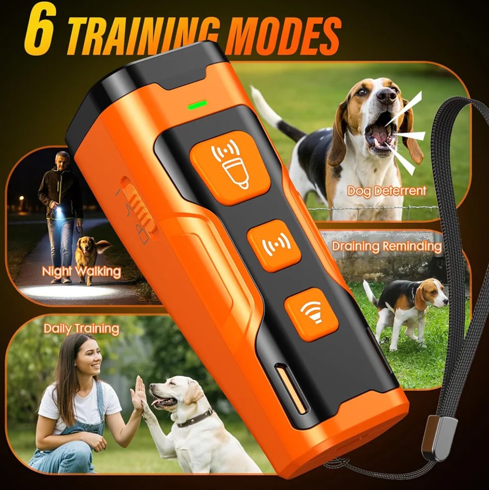 Dog Bark Deterrent Device, 3X Ultrasonic Anti Barking, 6 Training Modes 23 FT Range Barks No More Indoors Outdoors Behavior Correct Safe & Humane Rechargeable Compact Bark Control for Dogs
