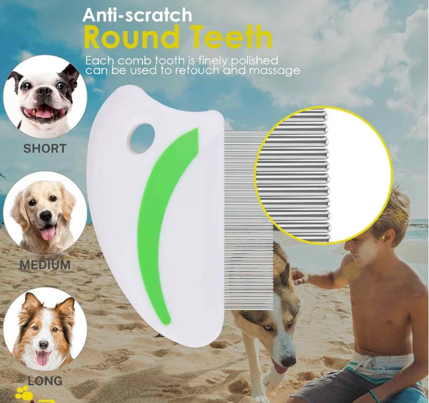 Flea Lice Comb, Stainless Steel Dog Cat Grooming Combs with Rounded Teeth, Professional Pet Tear Stain Remover, Dematting Tool for Small, Medium & Large Pets