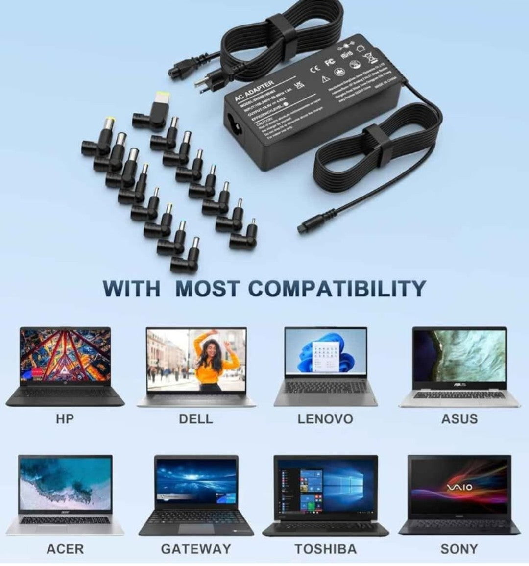 Universal Laptop Charger Compatible with HP Lenovo Dell Acer Asus Toshiba IBM Fujitsu Notebook Ultrabook Chromebook Computer Charger AC Adapter Power Cord with 16 Tips