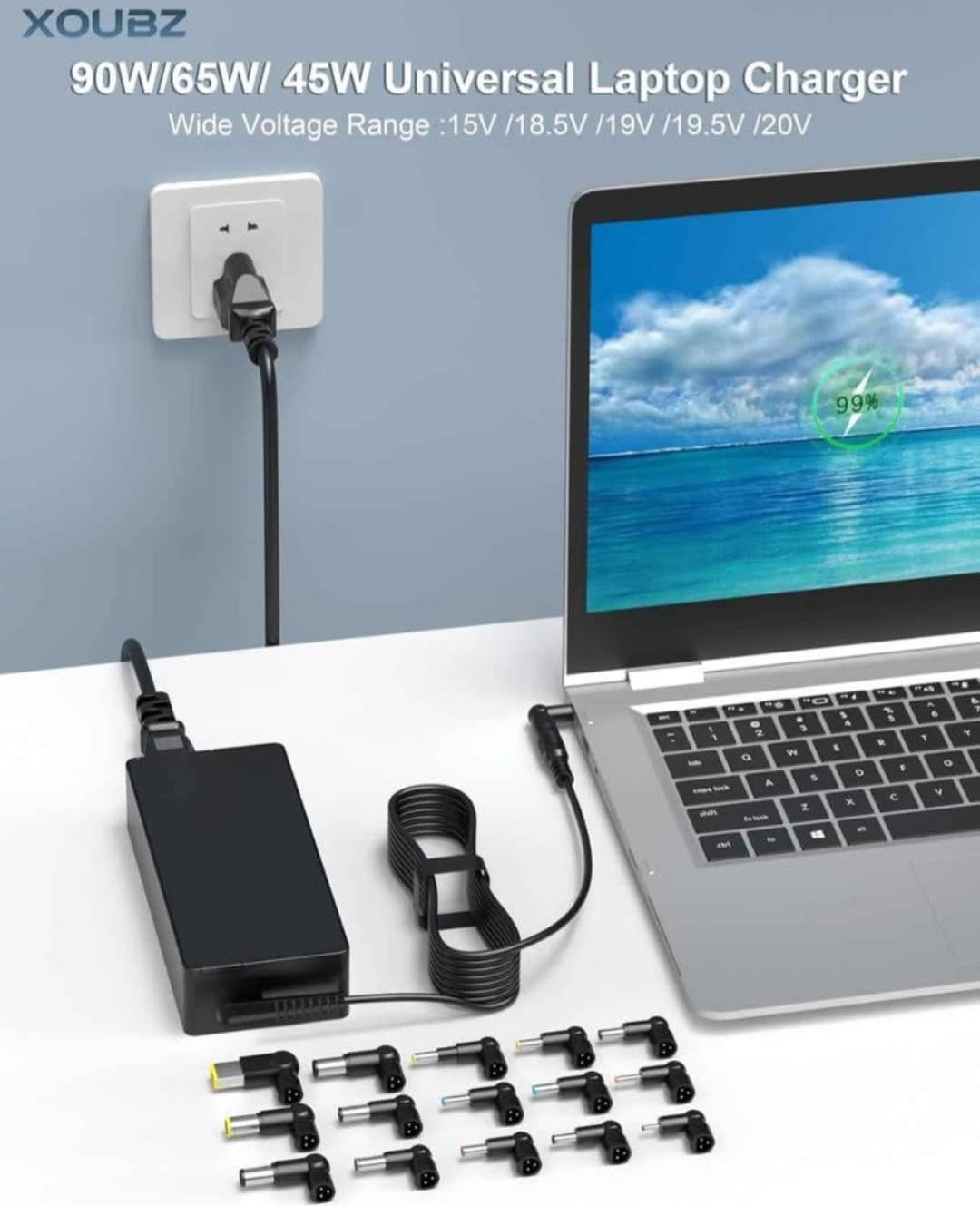 Universal Laptop Charger Compatible with HP Lenovo Dell Acer Asus Toshiba IBM Fujitsu Notebook Ultrabook Chromebook Computer Charger AC Adapter Power Cord with 16 Tips