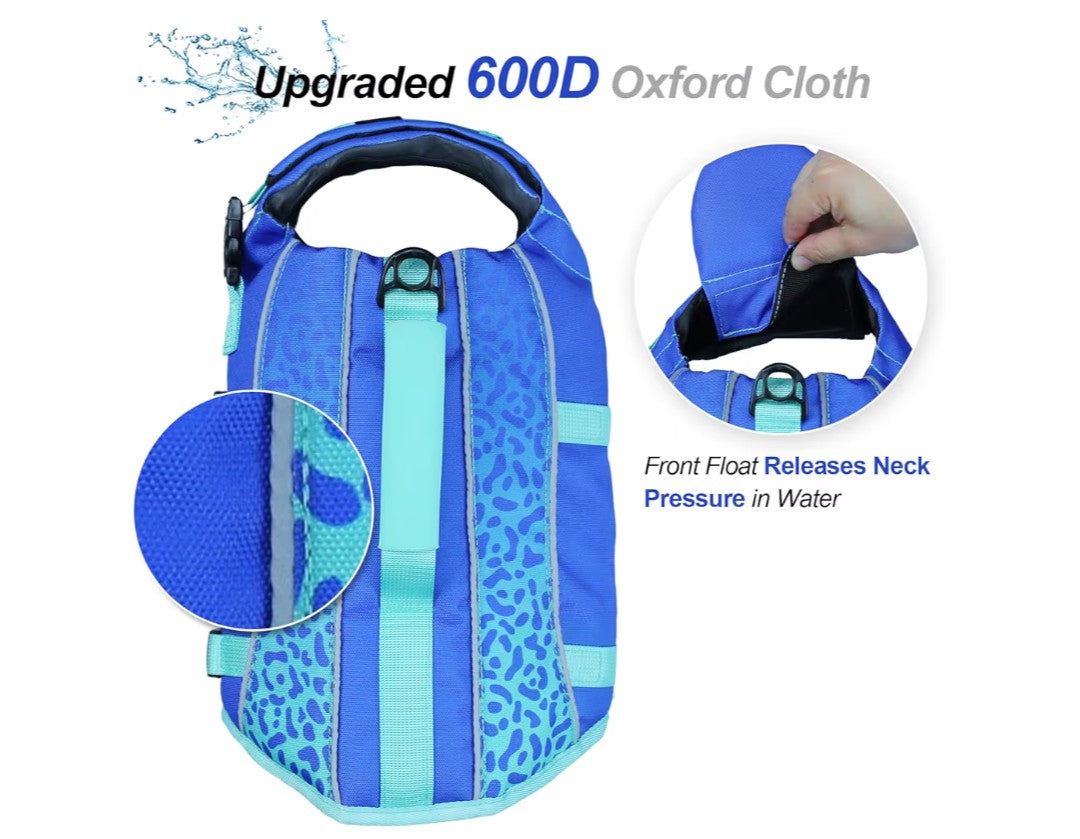 VIVAGLORY Front Float Dog Life Vest, Dog Life Jacket for Swimming & Boating, Swimming Vest with Chin Float & Handle, Ripstop & Buoyancy for Puppy Doggy, XXS, Dark Blue